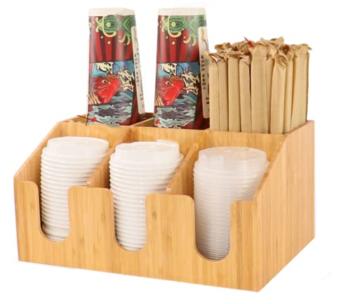 Vzqr 木製紙コップホルダー カップスタンド 紙カップと蓋収納 ディスペンサー オフィス ビュッフェ 用 ストローカップ対応 (A-26)