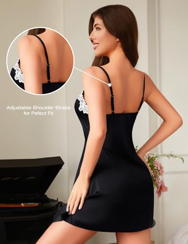 Night Gowns for Adult Women Sexy Silk Pajamas Lace Trim Sleep Dress Satin Nightgowns Sleeveless Babydoll Lingerie2