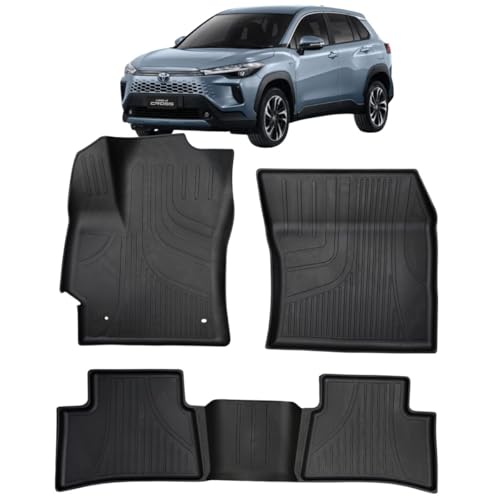 Tapete Bandeja de Borracha para Corolla Cross 2021 a 2026, Jogo Completo, 3mm de Espessura, Borda Alta