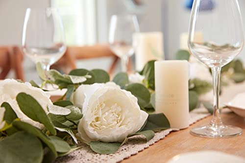 Misspin 2Pcs Artificial Flowers Garland Eucalyptus Garland Vintage Fake Flower Peony Rose Vine Greenery Decorative Wall Hanging Plant For Wedding Arch Door Arrangement Party Decor (White,2Pcs) #TOP3