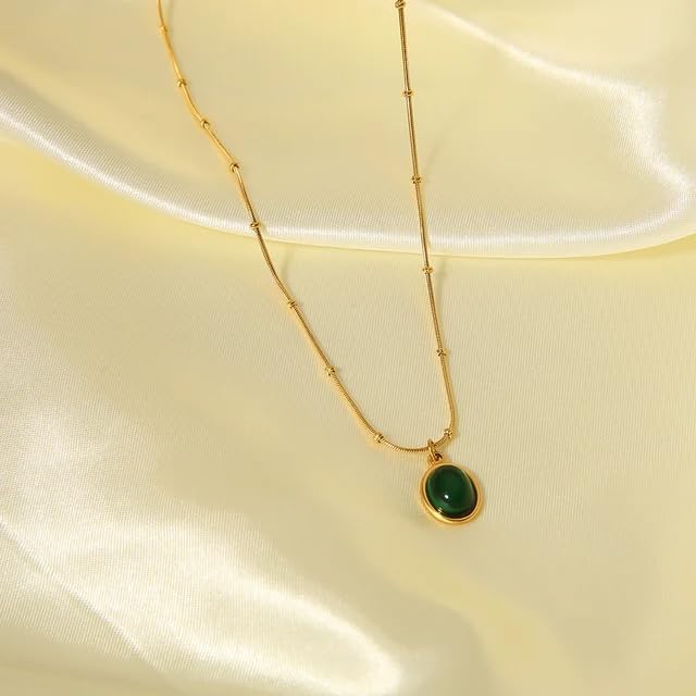 Image of Stone Necklace Set For Women Stylish | Anti Tarnish Waterproof Stainless Steel Chain Pendant Necklaces Jewelry for Love | Gold Plated Jewellery Accessories for Woman & Girls | Birthday Gift for Wife & Girlfriend