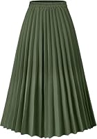 comefohome Rock Damen Sommer Midi Lang Röcke Hohe Taille Faltenrock Mädchen Sommerrock Grün Skirt M – Ansicht 1