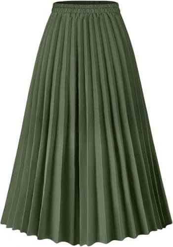 comefohome Rock Damen Sommer Midi Lang Röcke Hohe Taille Faltenrock Mädchen Sommerrock Grün Skirt M