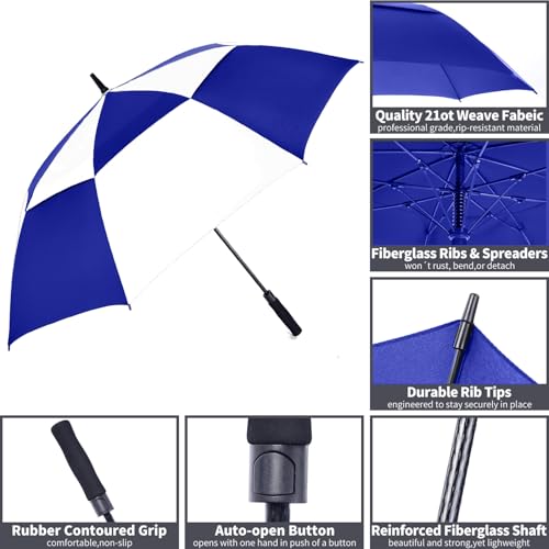 Image of Golf Umbrella Large 62 /68 /72 Inch, Extra Large Oversize Double Canopy Vented Windproof Waterproof Umbrella, Automatic Open Golf Umbrella for Men and Women and Family