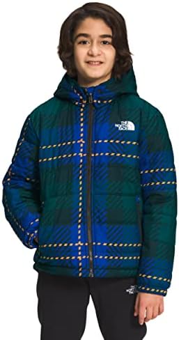 THE NORTH FACE Boys' Printed Reversible Mount Chimbo Full Zip Hooded Jacket, Ponderosa Green Medium Icon Plaid Print, Small