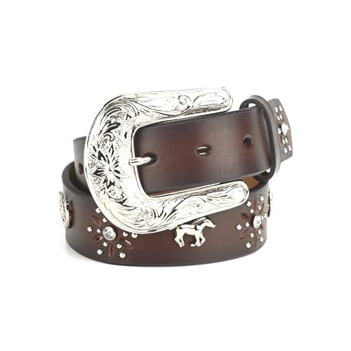 ARIAT Girls' Horse Concho Belt with Rhinestone Flower Cutouts and Interchangeable Buckle2