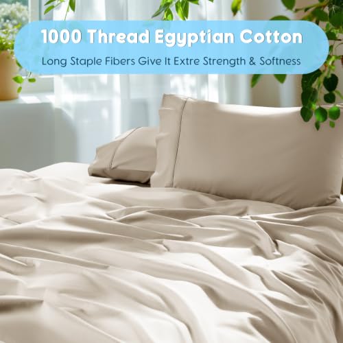 Image of SONORO KATE 1000 Series 100% Egyptian Cotton Queen Sheets,Extra Deep Pocket | 18-24 Inch Extra Deep Pocket,Soft & Breathable,5-Star Hotel Sateen Bed Sheets,All Season,4pc,Cream