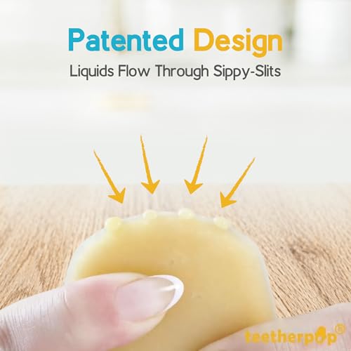 Image of Teetherpop Fillable Freezable Teethers for Babies - Breastmilk Teether with Spill-Proof Sippy Slits - Teething Popsicle for Baby, Liquids & Purees, Cooling Teething Relief Feeder Pacifier - LimonTeal