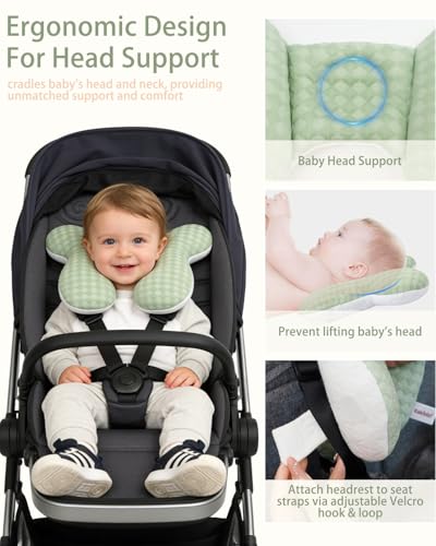Image of KAKIBLIN Baby Travel Pillow, Baby Neck Pillow for Car Seat, U-Shaped Head and Neck Support for Stroller Pushchair, Soft Cooling Breathable Infant Head Pillow for Newborn Toddler