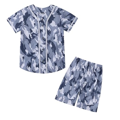 Image of Boys Camouflage Short Sleeve T-Shirt and Shorts Set 2 Piece Summer Camo Baseball Clothes Outfit for Kids Ages 2-14