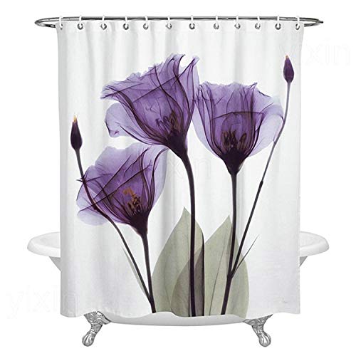Rideau de douche violet pour séparer la salle de bain et créer une ambiance spa
