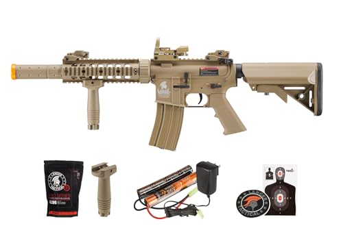 Lancer Tactical Gen 2 Durable Airsoft Gun SD M4 Polymer- Full/Semi-Auto Picatinny AEG Rifle with 0.20g BBS, Charger and Battery-Red Dot & Grip/Full Set