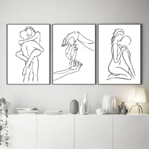 Impressions minimalistes décoration de salon lot de 3 toiles baiser amour art mural 60x80