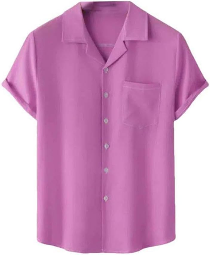 Summer Men's Short Sleeve Hawaiian Style 3D Printed Solid Color with Pocket Lapel Casual Beach Shirt