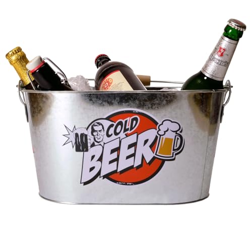 Out of the blue ovaler Metalleimer, Cold Beer, mit Holzhenkel und Griff, 2 Flaschenöffner INKL., ca. 26 x 13 cm, Silber, 26 x 13 x 4 cm
