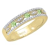 DazzlingRock Collection Miligrain-Ehering aus 18-karätigem Gelbgold, runder Peridot und weißer Diamant, Marquiseschliff, 2,5 mm, Größe 9