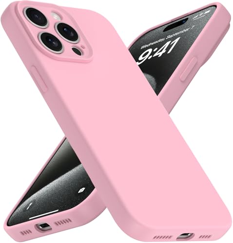 iYavvort Compatible with iPhone 15 Pro Case Shockproof Liquid Silicone Protective Phone Case with Soft Anti-Scratch Microfiber Lining Ultra Slim Drop Protection Phone Cover (Pink)