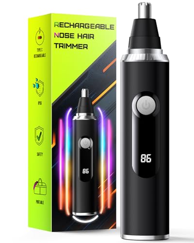 Savilab Nose Hair Trimmer for Men and Women, USB Rechargeable Electric Facial and Ear Hair Remover with LED Display, Dual-Edge Blades for Smooth, Painless Eyebrow Grooming (Black)
