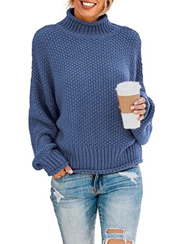 Image of Dokotoo Womens 2025 Winter Fall Solid Turtleneck High Neck Balloon Long Sleeve Sweaters Pullover Outerwear