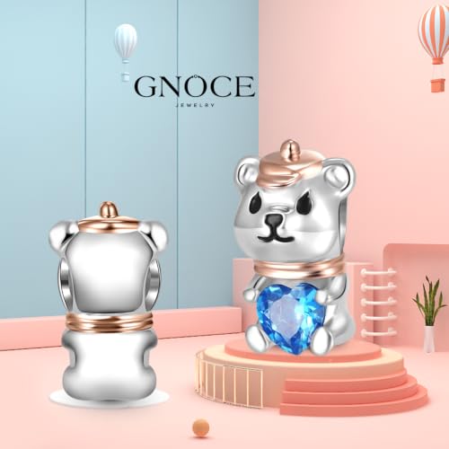 Image of GNOCE Embraces Heart Gemstone Bead Charms 925 Sterling Silver Rabbit Horse Triceratops Snake Monkey Cat Platypus Sloth Bear Pig Yak Ghost Matryoshka Doll Jewelry Gift for Women