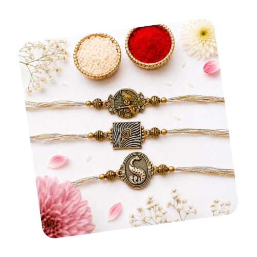Image of eCraftIndia Set of 3 Peacock Designer Rakhis for Brother Bhabhi Kids Bhaiya | Raksha Bandhan Rakhi Combo Hamper