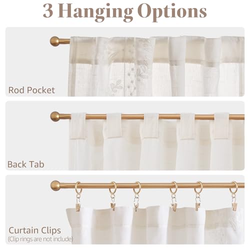 Image of jinchan White Floral Linen Kitchen Tier Curtains 50x54 Inch 2 Panels