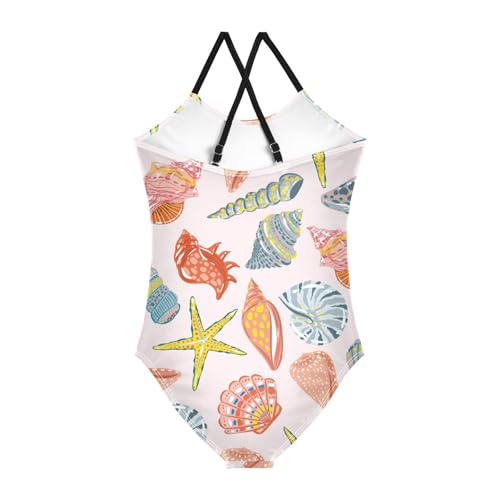 ZZKKO Seashells Corals Starfishes Girls Swimsuit One Piece Bathing Suit for Baby Girls' Swimwear 3-10T2