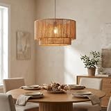 Alpinaluz Lámpara Colgante de Techo Ø45 cm con Pantalla de Papel Trenzado y Estructura de Hierro en Color Marrón Claro – Diseño Boho Vintage para Salón, Comedor y Dormitorio Interior
