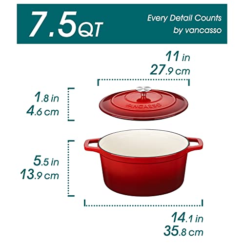 Image of vancasso 7.5 Qt Round Enameled Cast Iron Dutch Oven with Lid, Red