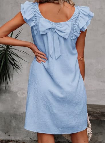 Image of Falechay Womens Summer Dresses Bow Tie Back Sundresses for Women Ruffle Short Sleeve Dress Casual Cute Sundress with Pockets