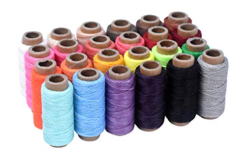 Round Waxed Thread for Leather Sewing - Leather Thread Wax String Polyester Cord for Leather Craft Stitching Bookbinding by Mandala Crafts 1mm 22 X 24 Yards 24 Assorted Colors
