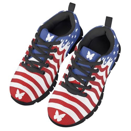 Suobstales American Flag Print Kids Shoes Breathable Running Shoes Low Top Footwear Walking Shoes for Boys Girls,Size 13