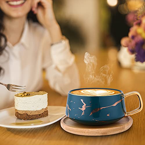 Juego de Tazas de café de Taza de té de cerámica de 10 oz con platillo de Madera Juego de platillo de Taza de Mano… - Imagen 5