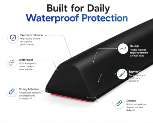 Image of Silicone Shower Water Barrier Strip 2 Meter, Flexible Bathroom Water Dam with Self Adhesive Tape & Sealant, Waterproof Floor Threshold Strip for Shower, Bathtub, Kitchen & Wet Areas