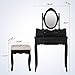 mecor Vanity Table Set/Oval Mirror, 4 Drawer Storage, Black Wood Makeup Table with Cushioned Stool