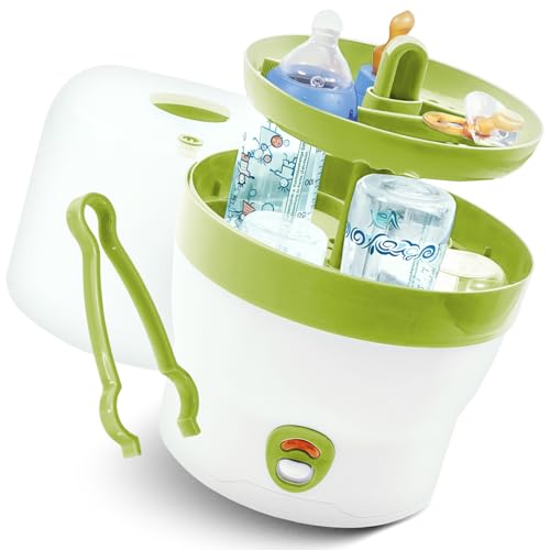 Babyruf BS 29b Sterilisator für Babyflaschen | Dampfsterilisator & Vaporisator | bis zu 6 Flaschen | Einfache Bedienung | Baby Erstausstattung Neugeborene | Flaschenreiniger | Baby Zubehör | weiß/grün