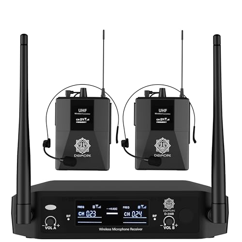 Image of DIGIMORE Wireless Microphone System | Dual Headset Lapel Mics | 150Ft Range | Cardioid Pickup | Balanced XLR Outs & UnBal 6.35mm Out | Cordless Mic for Singing, Karaoke, Church, DJ (D-317)