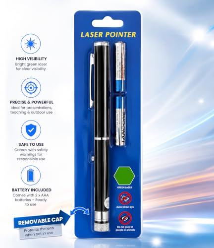Image of High Power Green Laser Light Pointer Pen with Batteries - Long Range Beam and Adjustable Patterns for Presentations, Astronomy & Outdoor Use