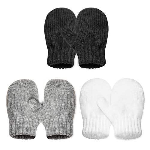 TUONYIS 3 Paires Gants d'Hiver Tricotés d'Enfants Gants d'enfants Mitaines Extensibles Mitaines Magiques Moufle Bebe pour Enfants Garçons Filles 1-4 Ans (3...