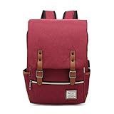 UGRACE Vintage Laptop Backpack with USB Charging Port, Elegant Water Resistant Travelling Backpack Casual Daypacks College Shoulder Bag for Men Women, Fits up to 15.6Inch Laptop in Red