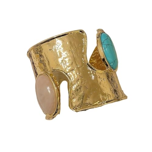 Bracelet ouvert en pierre précieuse paon martelé manchette femme