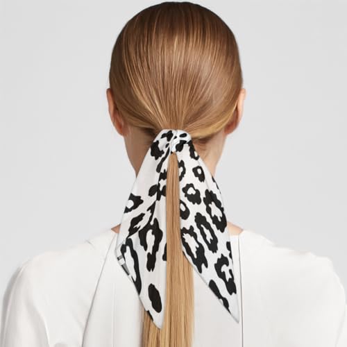 White Black Leopard Print Silk Feeling Scarf for Women 23.6 Inch Bandana Lightweight Breathable Square Neck Satin Scarfs Fashion Silk Like Head Scarf Neckerchief for Bag Hair Scarves Decor Gift4