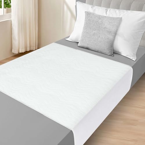 Bed Pads Washable Waterproof for Incontinence Adults Reusable Wetting Pad Mattress Protector Underpads Tuckable Quick Dry Fits Twin/Twin XL Size Bed 36 x 37 White