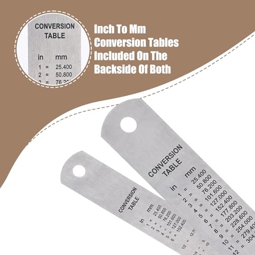 12 Inch 6 Inch Metal Ruler Set Metal Rulers with Centimeters and Inches Stainless Steel Measuring Ruler for Drawing, Home, Office, Engineering, Easy to Read