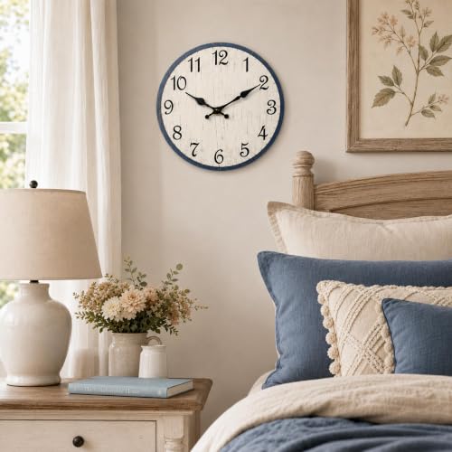 Image of CHYLIN Wall Clock Silent Non-Ticking Battery Operated Blue Simple Modern