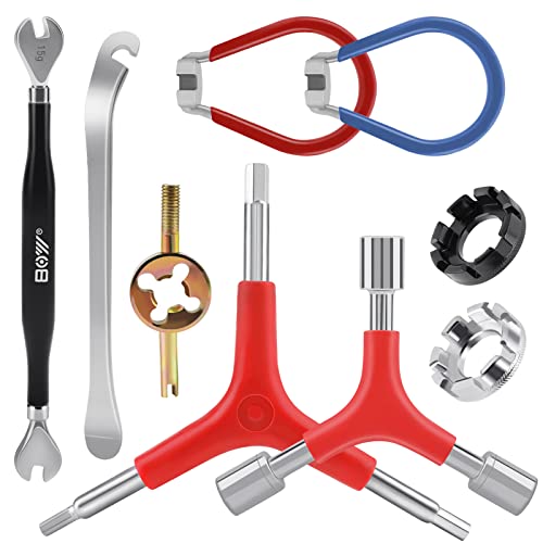 Grednfhat 9Pack Bike Spoke Wrench Tool Kit, Including Round Bicycle Spoke Wrench, Spoke Wrench With Handle, Double-Headed Spoke Wrench, Y-Type Hex And Socket Wrench, Tire Lever Valve Stem Core Tool #TOP6