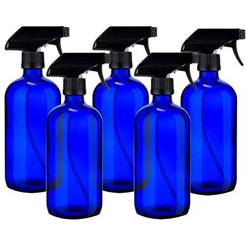 Mountain West Cobalt Bottle with Sprayer (16 oz 5-Pack) PET Plastic Boston Round Bottle with 28-410 Neck