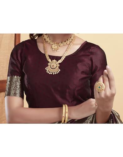 Image of SIRIL Women's Banarasi Silk Saree | Kanjivaram Silk Saree With Unstitched Blouse Piece
