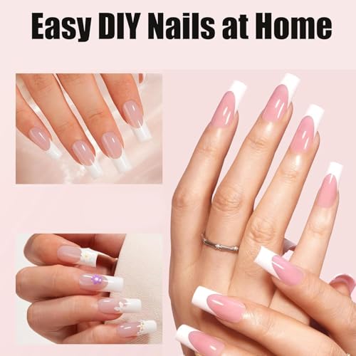 Image of 9 Color Press On Nails Fake Nail 216 Pcs, French tip press-on nails, Press on Nail, Artificial Nail Extensions Combo in Multicoloured, Full Cover Glossy Nude False Acrylic Nails for Women Girls (07, 216 count (Pack of 1))
