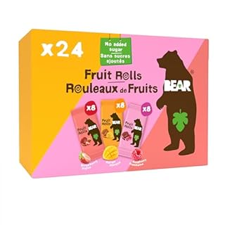 BEAR Fruit Rolls NEW Variety Pack - Strawberry, Mango & Raspberry - Real Fruit Snacks for Kids - 100% Natural Ingredients - No Added Sugar - Gluten Free - Vegan - Non-GMO - Healthy Lunchbox - 24 count